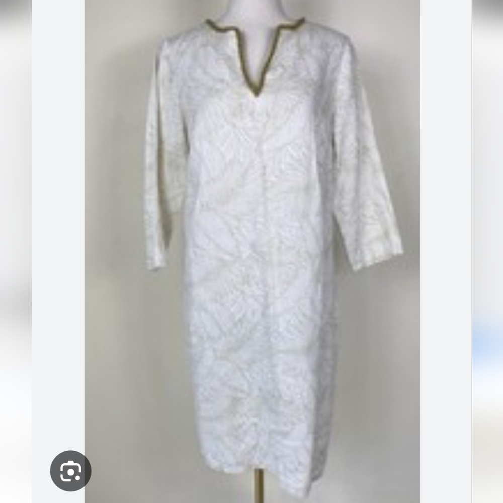NWOT Tommy Bahama Bohemian Cream Leaf Pattern Dress, 100% Linen